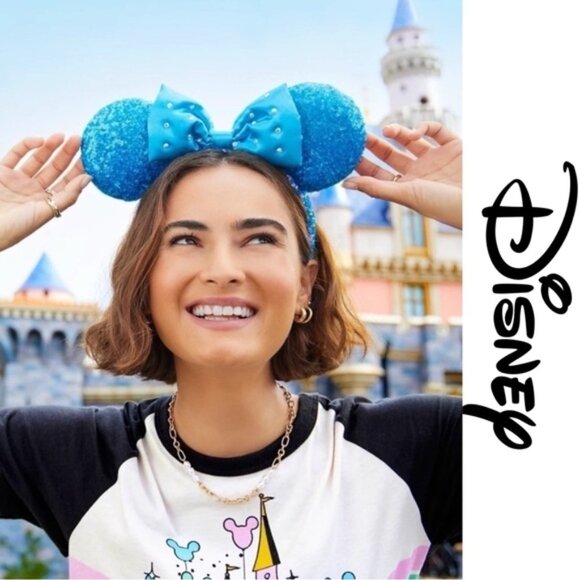 Disney | Diamond Aqua 2024 Ears Blue Minnie Mouse Sequin Headband - Picture 1 of 6